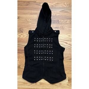 Tripp NYC Black Embellished Denim Hooded Vest Jacket Goth Punk Vintage Size XS